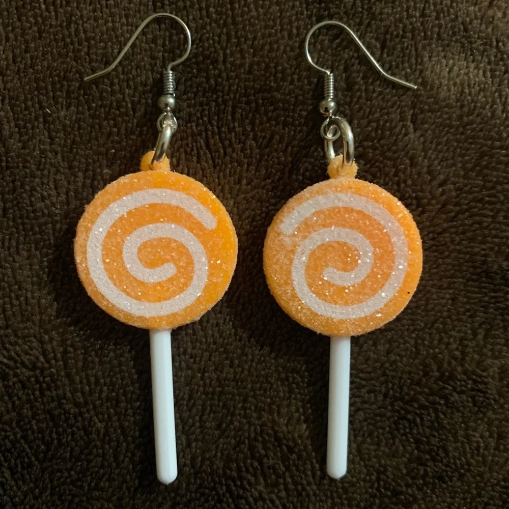Orange Swirl Lollipop Glitter Earrings Brand New I just made.